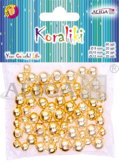 Koraliki plastikowe PJ-9463 złote, metalizowane, mix rozm.