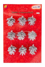 Szyszki mini SZYSZ-100 przypruszone śniegiem, na sznureczku, rozm.2cm x 2,5cm, op.9szt. PROM