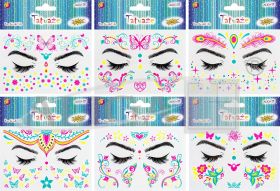 Tatuaże do twarzy TAT-6744 świecące w świetle UV, rozm. 15x10,5cm, mix wzorów