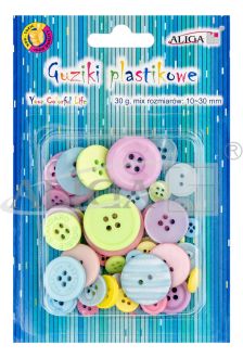 Guziki plastikowe GUZ-8952 mix kolorów i rozm., 10-30mm, op. 30g