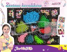 Zestaw koralików plastikowych PJ-2012 mix kol. i kształtów,op.ok.450szt.  2 żyłki 120cm PROMO