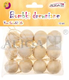 Bombki drewniane CDB-5709 ze sznureczkami, op. 12szt.