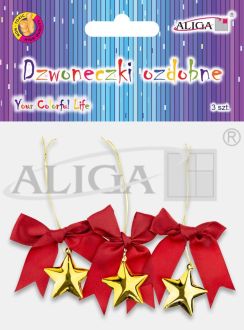 Dzwoneczki ozdobne DZW-5258 gwiazdki, rozm. 6x7cm, op.3szt.