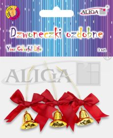 Dzwoneczki ozdobne DZW-5265 z kokardką, rozm. 6x7cm, op. 3szt.