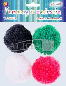 Pompony POM-7085 z zawieszką, mix kolorów, rozm. 6cm, op. 4szt.