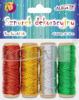 Sznurek dekoracyjny SZ-2929 metalizowany, rozm. 1,5mm x 10m, op. zaw. 4 kolory