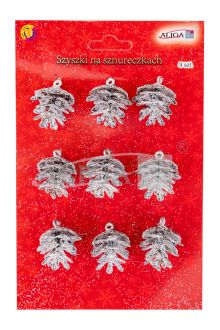 Szyszki mini SZYSZ-100 przypruszone śniegiem, na sznureczku, rozm.2cm x 2,5cm, op.9szt. PROM
